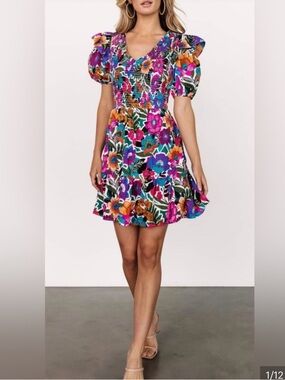 Baltic Born Floral Mini Dress in Purple, Pink, Blue, Orange, Green Sz M